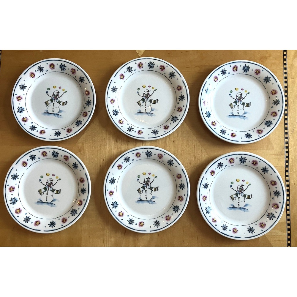 Set of 6 Home Essentials "Chilly" Dessert/Salad 7" Plates w/Snowman & Snowflakes